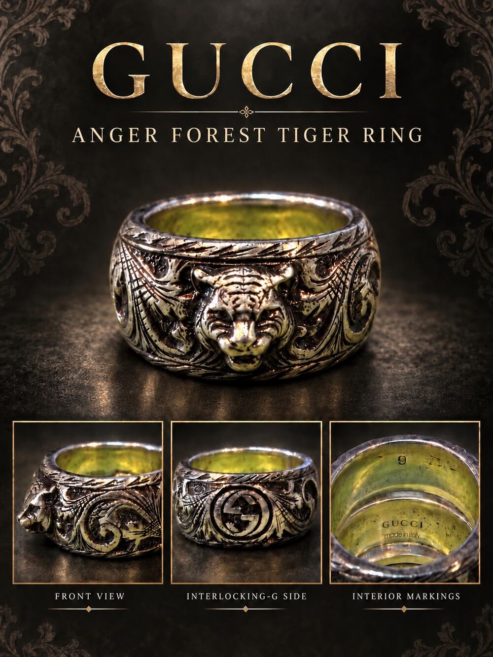 CW012 Gucci Anger Forest Tiger Ring*Italian Size 9*US size 5